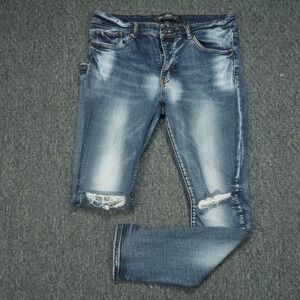 Valabasas Jeans Mens 36x32 Blue Slim 5 Pocket Distressed Stretch Faded